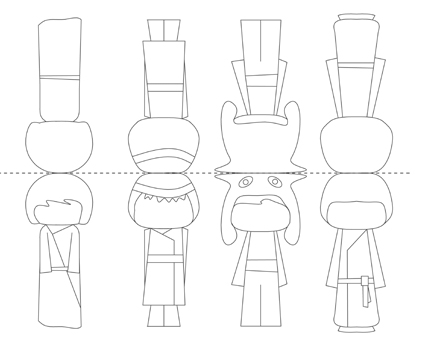 Kokeshis para colorear: chicos