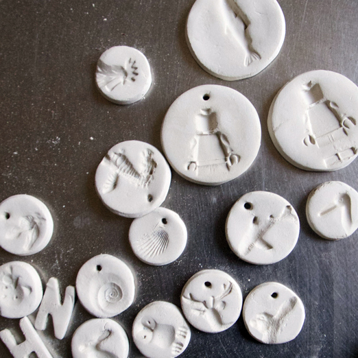 White clay pendants