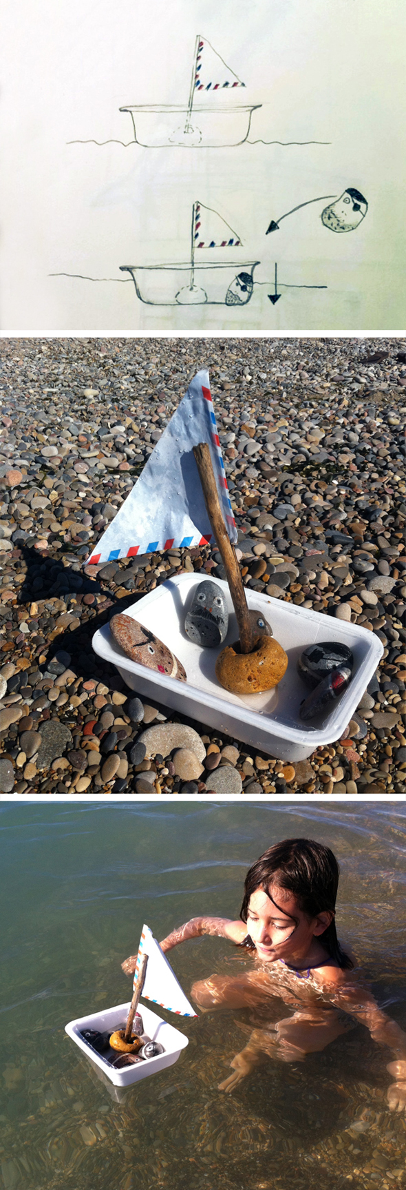 barco piedra reciclar boot kinder niños recycling steine piraten piratas pirats kids rocks fun water craft