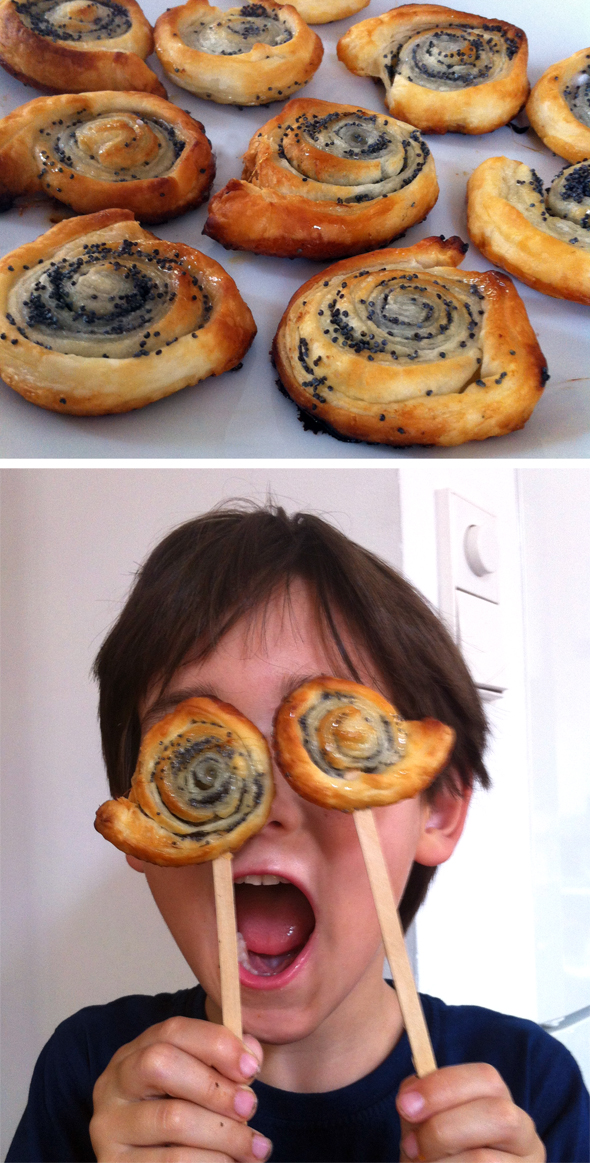 noah schnecken blätterteig mohn caragol snail poppy puff caracol amapola kinder backen ninos cocinar cooking kids puff