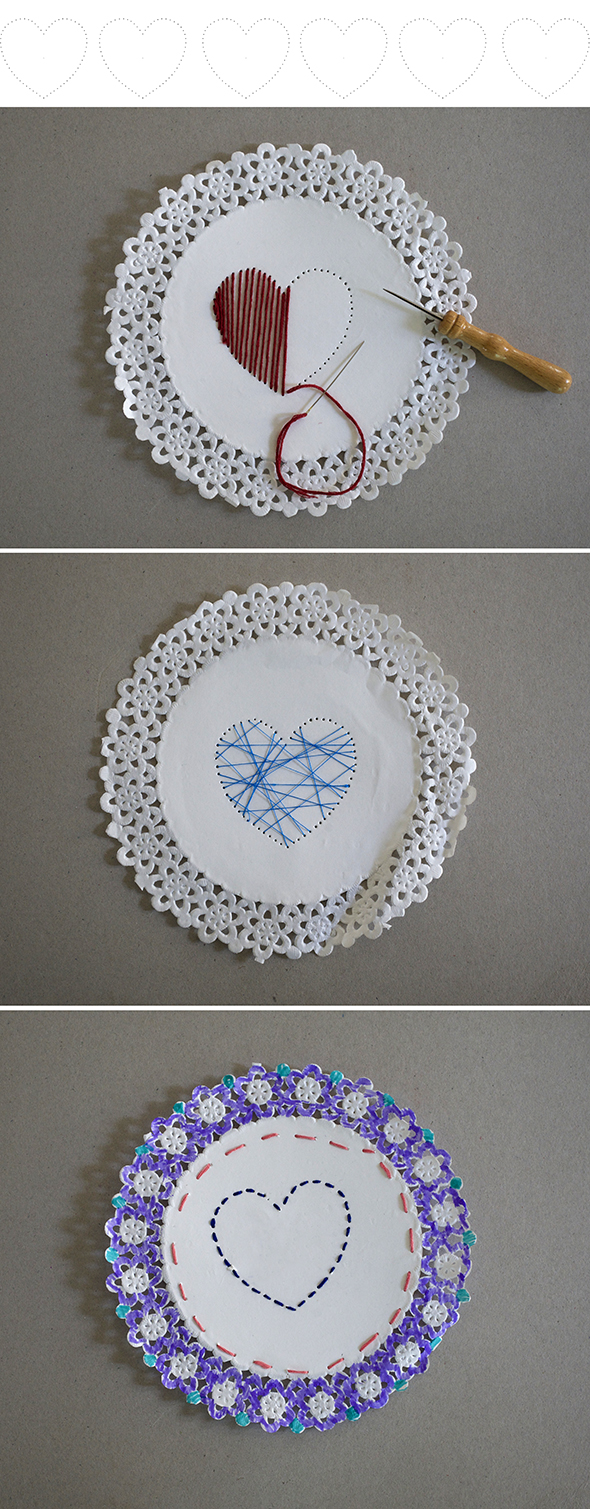 corazones herzen hearts stiching cards nähkarten cartas coser kids kinder niños craft valentin sant manualidad basteln