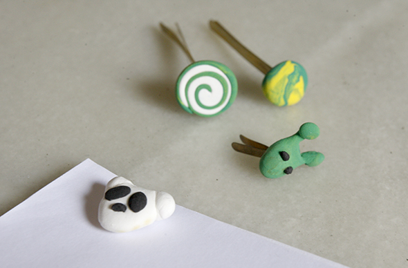 Clips decorados con plastilina