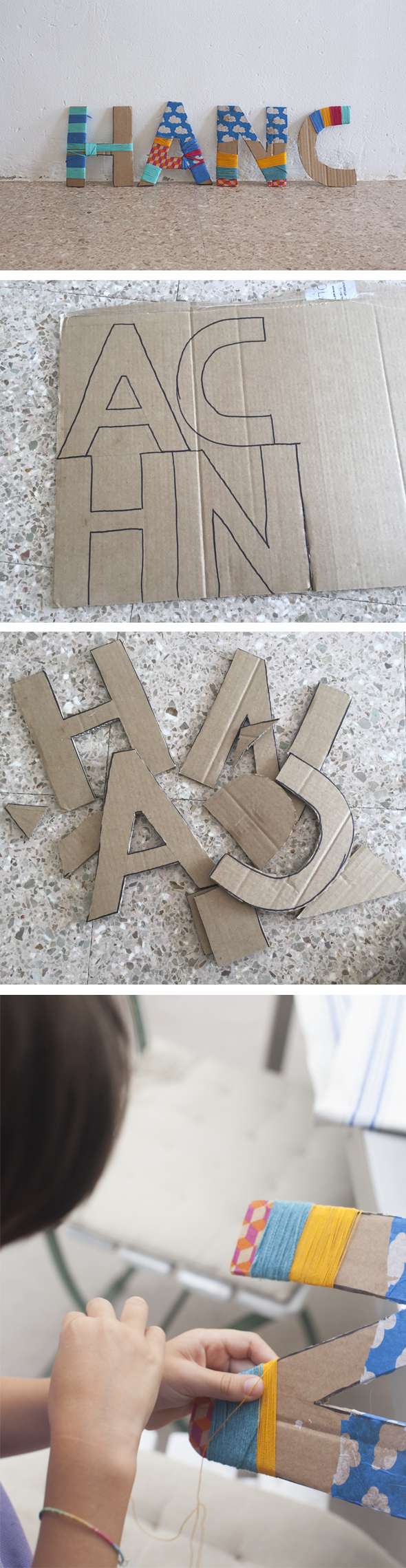 manualidad fun craft basteln letras nombre carton cardboard letter kids ninos kinder buchstaben karton deco deko